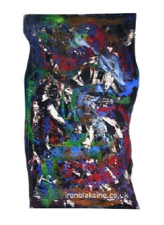 Irene Laksine large acrylic on PVC ref 21framed, silver frame